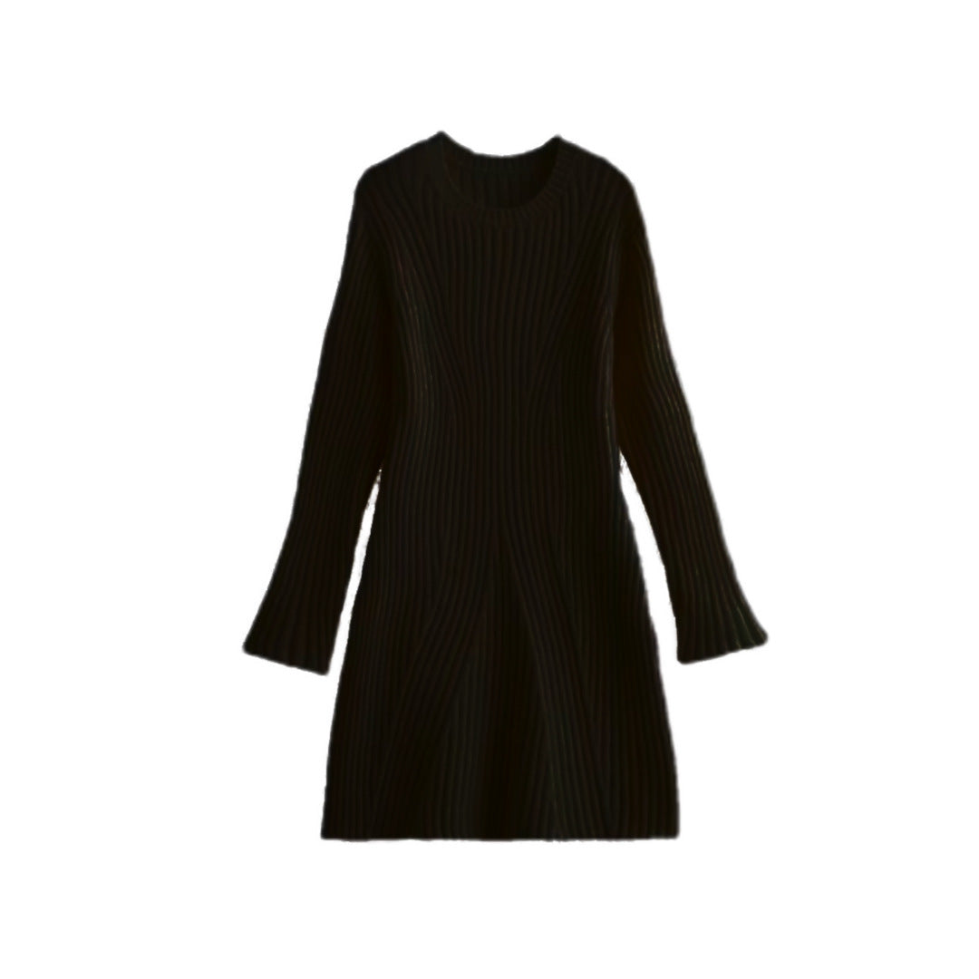 Ribbed Knit Stand-Up Collar Dress