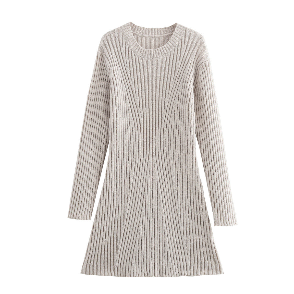 Ribbed Knit Stand-Up Collar Dress