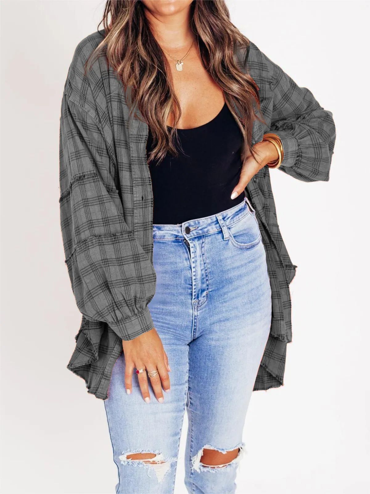 Autumn Breeze Plaid Tassel Shirt