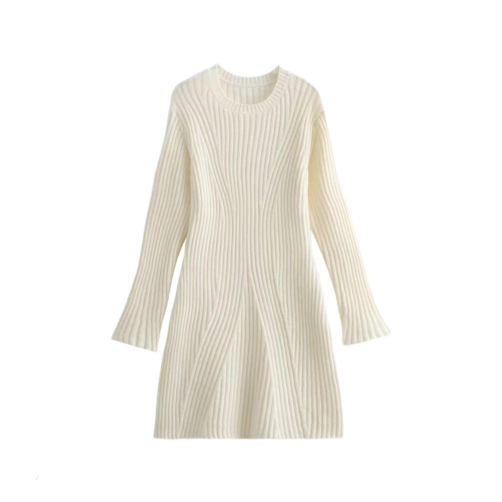 Ribbed Knit Stand-Up Collar Dress