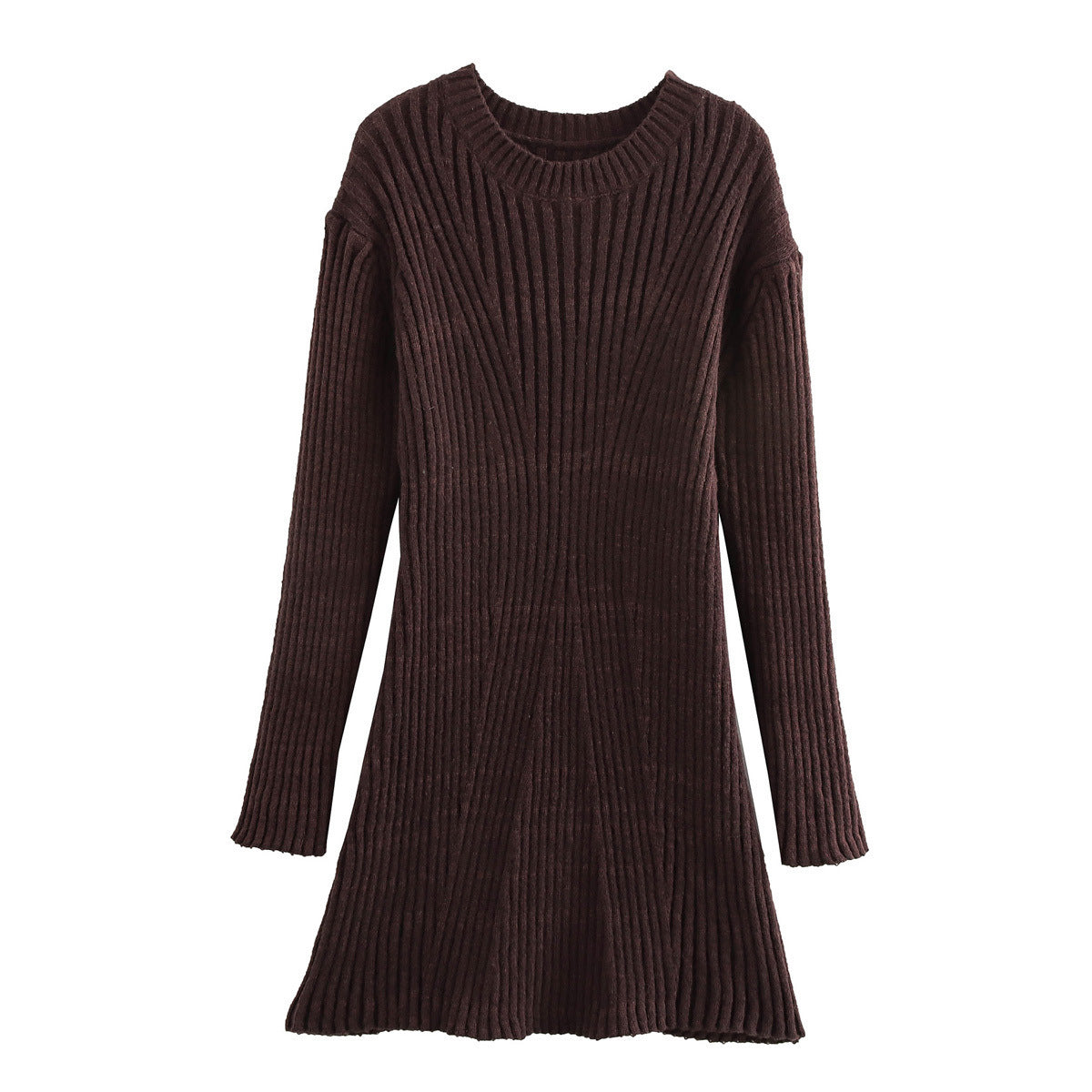 Ribbed Knit Stand-Up Collar Dress