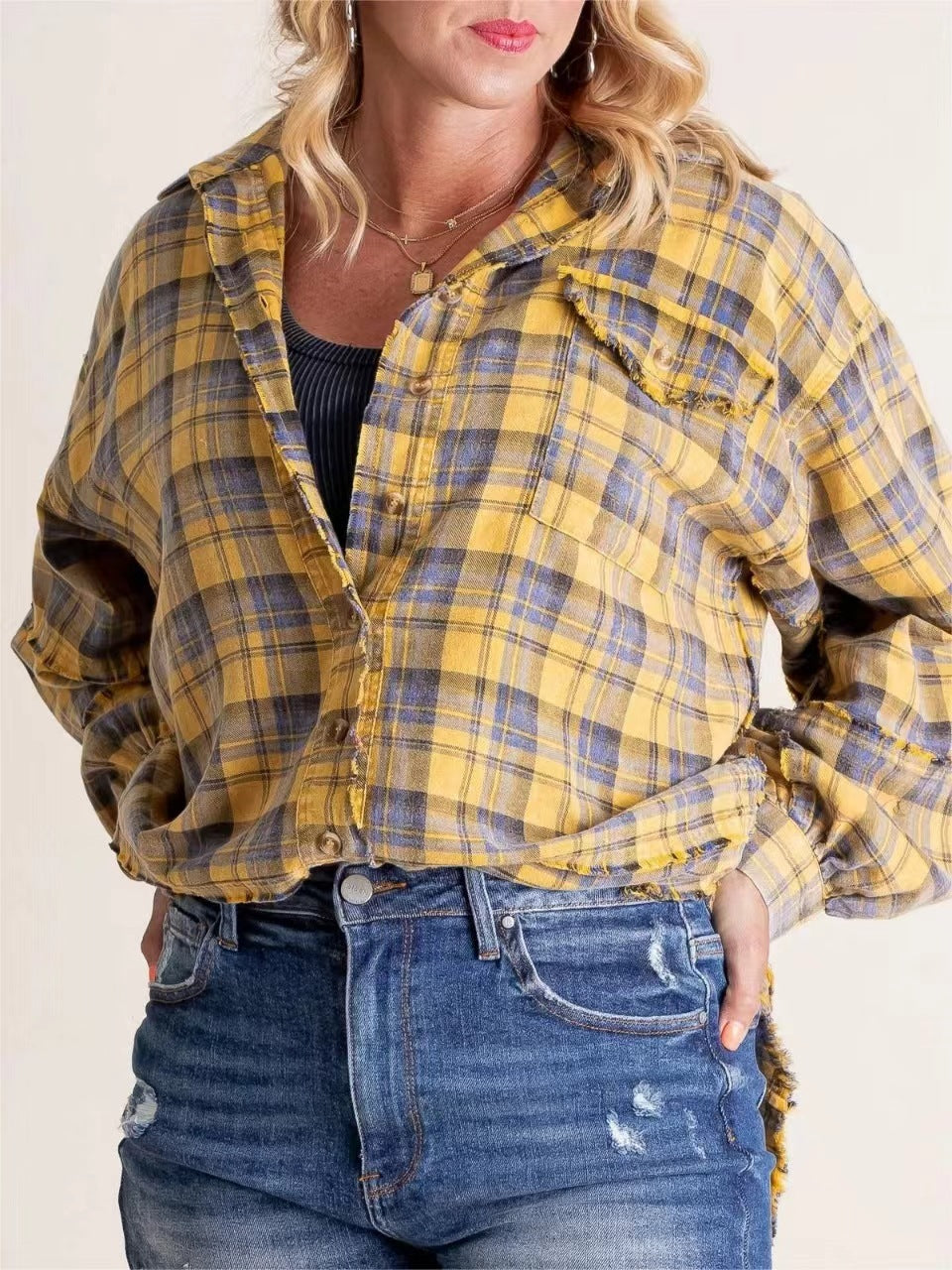 Autumn Breeze Plaid Tassel Shirt