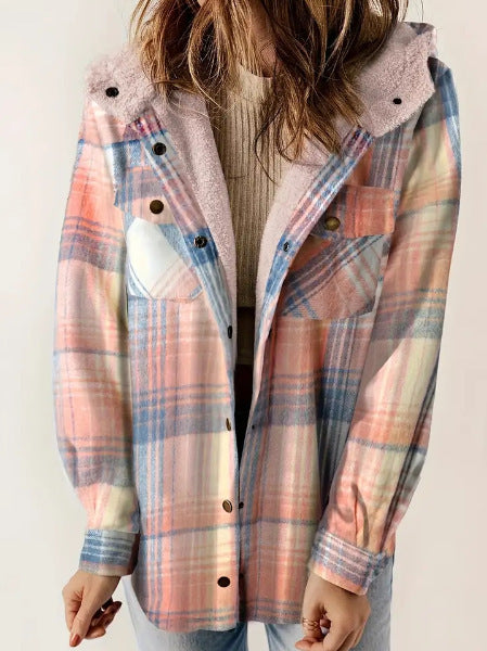 Casual Plaid Woolen Hooded Coat