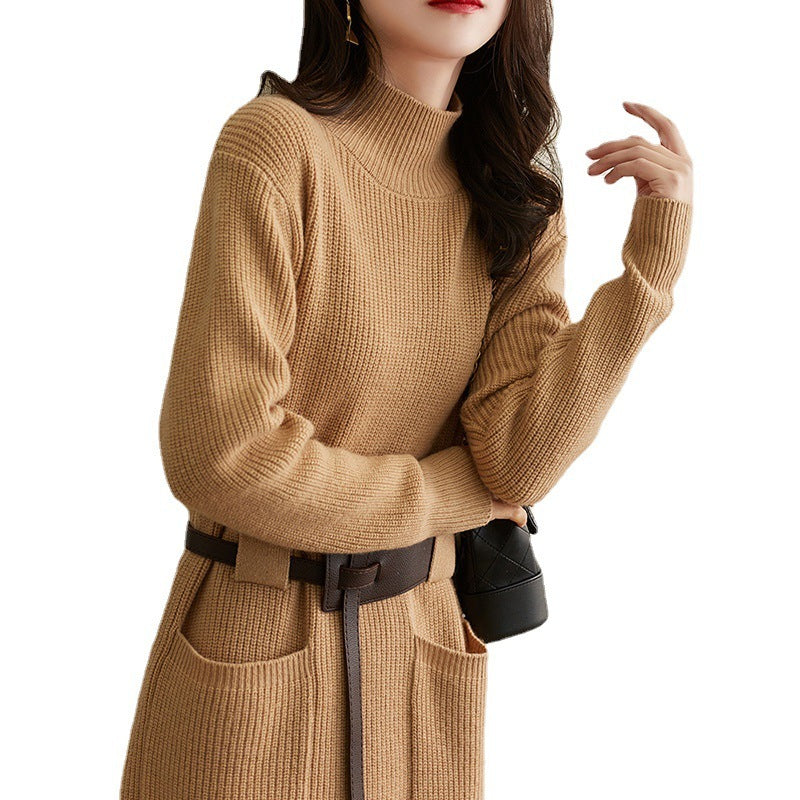 Spring & Autumn Knitted Half-Turtleneck Dress