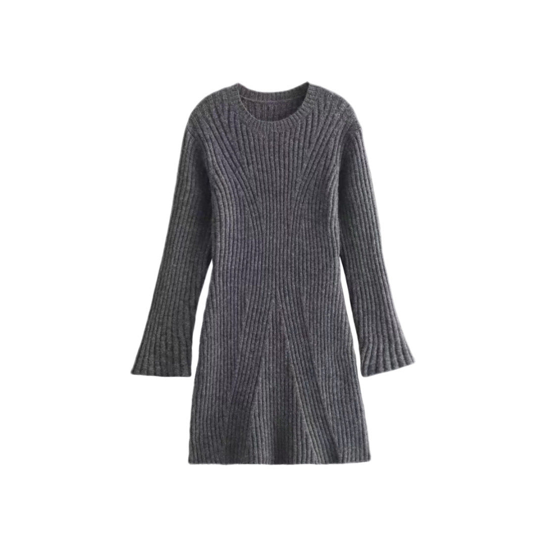 Ribbed Knit Stand-Up Collar Dress