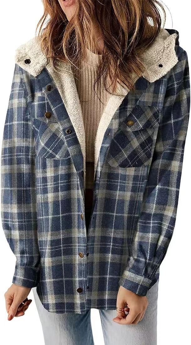 Casual Plaid Woolen Hooded Coat