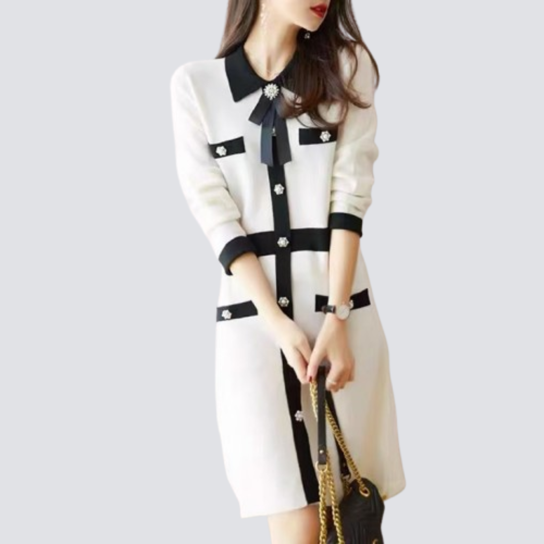 Long Sleeve Patchwork Waist-Slimming Sweater Dress