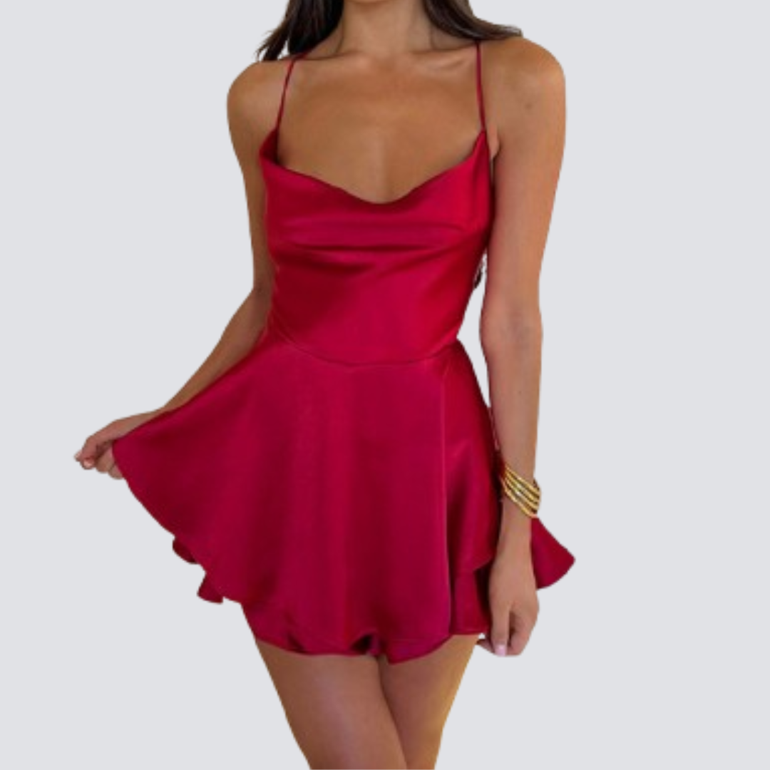 Halter Satin Backless Straps Swing Dress