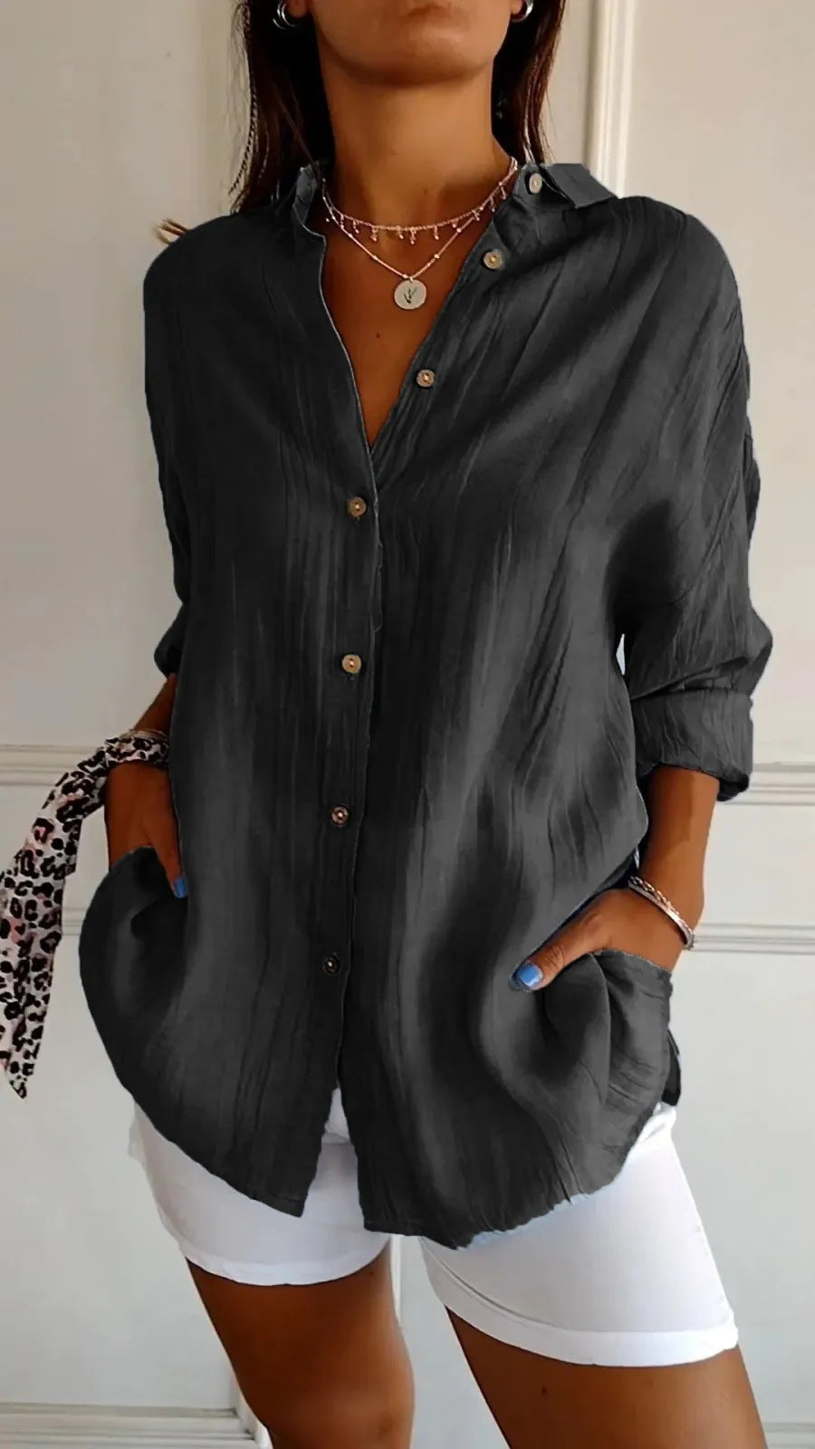 EleganceFlow Pleated Lapel Shirt