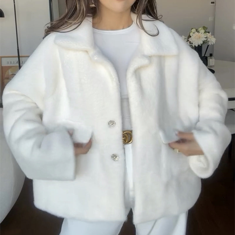 SoloUniq PlushFur Lapel Coat