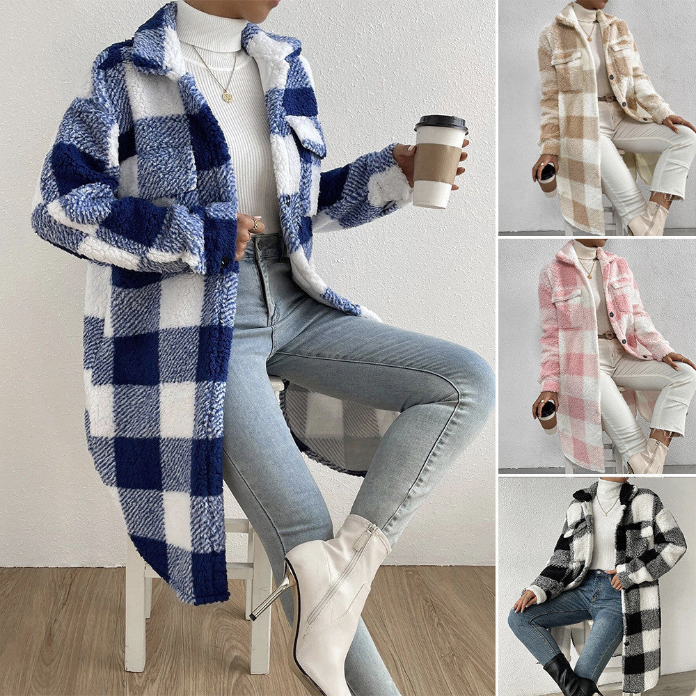 Chic Plaid Polo Collar Coat