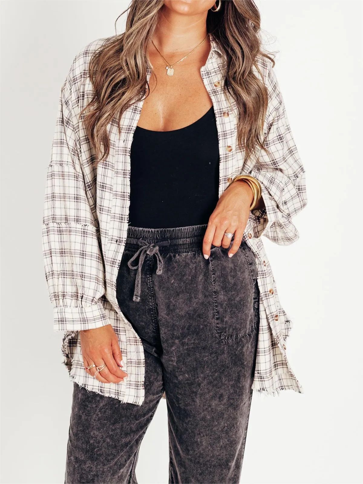 Autumn Breeze Plaid Tassel Shirt