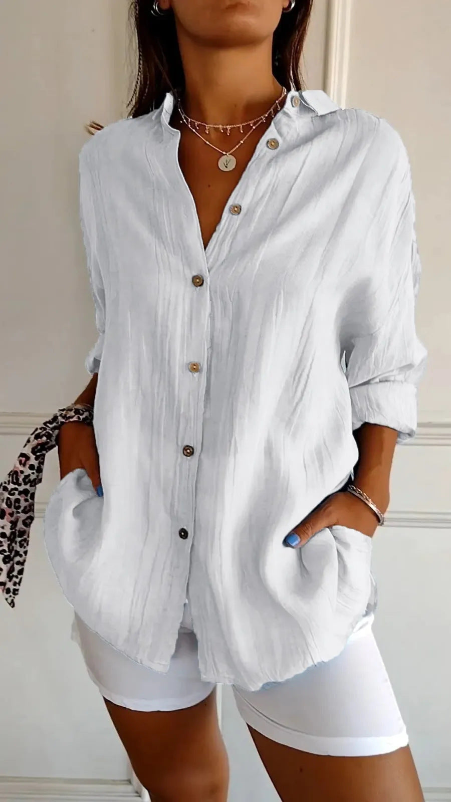 EleganceFlow Pleated Lapel Shirt